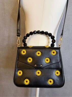 Skinnydip London Sunflower Embroidered Beaded Handle Crossbody Bag Black Floral